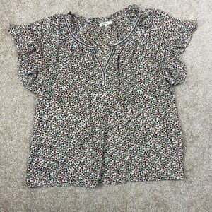 Max Studio Blouse Top Womens L Multicolor Floral V-Neck Cottagecore Peasant Boho
